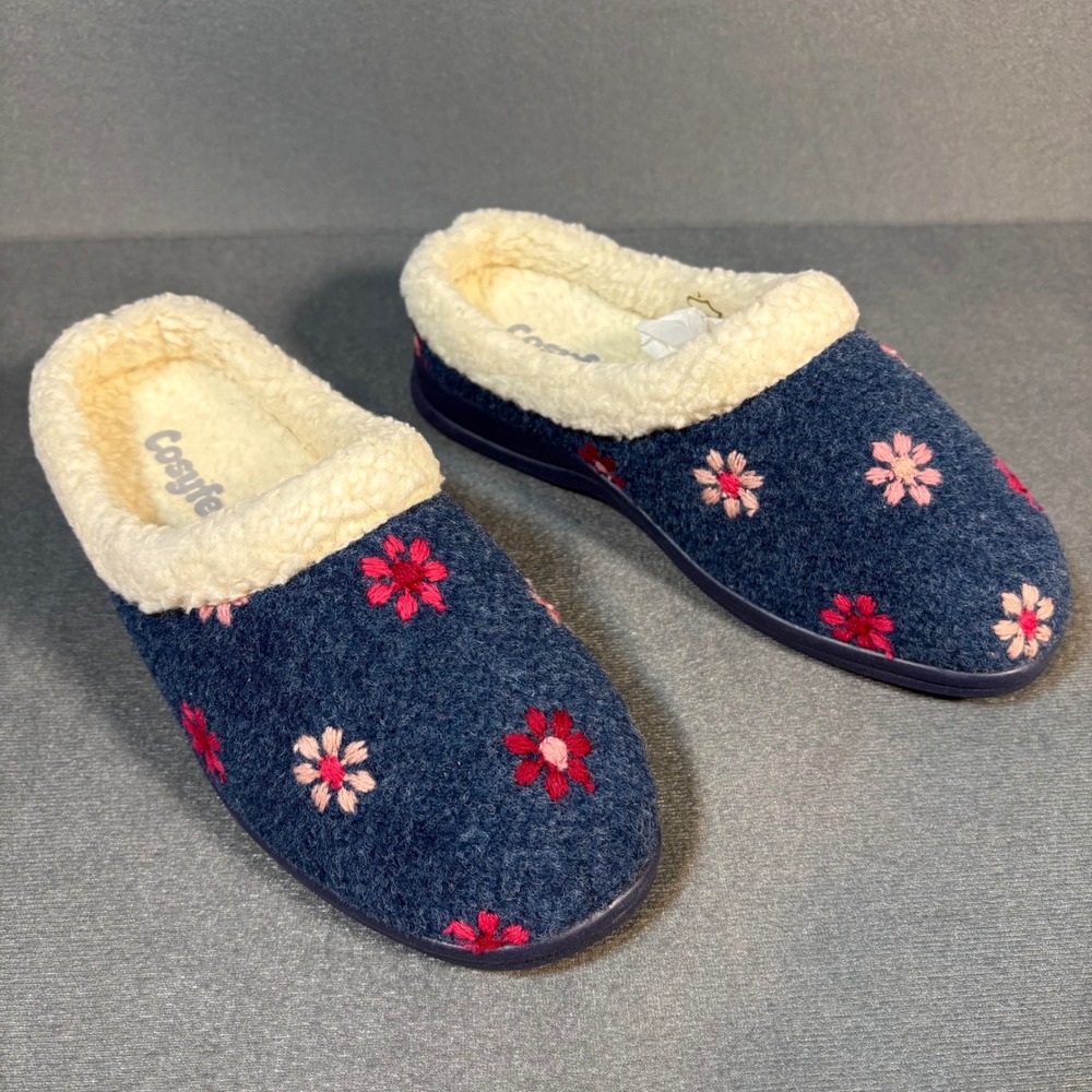 Cosyfeet Womens Slipper Slumber Wide Fit US6.5 Navy Blue Floral Orthopedic
